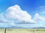  ariken blue_sky clouds commentary_request day fence grass grasslands landscape meadow nature no_humans original outdoors plant procreate_(medium) rainbow scenery sky still_life 