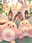  alternate_color animal_focus apple applin artist_name blurry blurry_background brown_fur commentary_request food fruit jumping leaf no_humans nyapo_sushi on_grass pokemon pokemon_(creature) sentret shiny_pokemon solid_oval_eyes sunlight tail tree twitter_username worm 