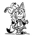 1girl ahoge animal_ears back_bow bow braid charles_schulz_(style) closed_mouth dress fox_ears fox_girl full_body greyscale hair_bow hand_up hat hololive jester_cap long_hair monochrome non-web_source omaru_polka omaru_polka_(1st_costume) parody pointy_footwear richie_piacentini side_braid simple_background single_braid smile solo standing style_parody tilted_headwear virtual_youtuber white_background 