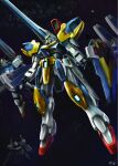  arms_at_sides asteroid beam_cannon beam_rifle character_request check_character commentary_request energy_gun flying full_body glowing glowing_eyes green_eyes gun gun_blastor gundam highres hiwa_industry holding holding_gun holding_weapon legs_apart mecha mecha_focus mobile_suit no_humans open_hands robot science_fiction shield signature space star_(sky) v2_assault-buster_gundam v2_gundam v_dash_gundam_hexa v_gundam victory_gundam weapon 