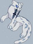  animal_focus blue_eyes bright_pupils chien-pao commentary_request grey_background highres ice no_humans pokemon pokemon_(creature) shira_0998 simple_background snow_leopard tail whiskers white_fur 