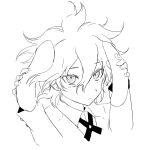  1boy absurdres animal_ears collared_shirt danganronpa_(series) danganronpa_2:_goodbye_despair frown greyscale hair_between_eyes highres komaeda_nagito looking_at_viewer medium_hair messy_hair monochrome natsukusa_(hacho129) rabbit_boy rabbit_ears shirt solo upper_body 