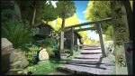  absurdres arrow_print blue_sky commentary_request day grass highres lens_flare nature no_humans original outdoors scenery shrine sky stairs tft_(tft7822) torii translation_request tree 