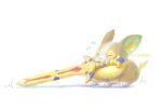  animal_focus artist_name brown_fur closed_eyes commentary_request dog nanami_lusia no_humans pokemon pokemon_(creature) simple_background sword tail watermark weapon white_background yamper zacian zacian_(crowned) 