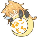  1girl animal_ears black_shirt black_skirt cat_ears cat_tail chibi closed_eyes crescent full_body fyuo kantai_collection long_hair mochizuki_(kancolle) nose_bubble orange_hair pleated_skirt red-framed_eyewear school_uniform serafuku shirt skirt sleeping solo tail 