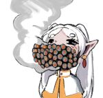  1girl capelet cigarette commentary earrings elf english_commentary frieren gentlemen_(meme) gold_trim jewelry long_hair looking_at_viewer lowres meme monky_sm parted_bangs pointy_ears simple_background sketch smoke smoking solo sousou_no_frieren team_fortress_2 too_many too_many_cigarettes too_many_in_mouth twintails upper_body white_background white_capelet white_hair 