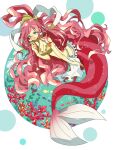  1girl bad_id bad_twitter_id blue_eyes commentary_request fish fish_hair_ornament hagoromo hair_ornament highres in_water long_hair looking_at_viewer mermaid monster_girl noise_pp one_piece pink_hair shawl shirahoshi solo very_long_hair 