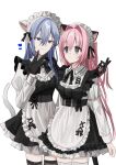  2girls alternate_costume animal_ear_fluff animal_ears apron black_dress blue_eyes brown_thighhighs cat_ears cat_girl cat_tail chihuri closed_mouth collared_shirt dress dress_shirt ende_(chihuri) enmaided frilled_apron frills grey_hair hair_between_eyes hair_intakes hand_in_another&#039;s_hair heart highres juliet_sleeves long_hair long_sleeves maid maid_headdress multiple_girls nea_(chihuri) original pink_hair puffy_sleeves revision shirt simple_background sleeveless sleeveless_dress smile tail thigh-highs very_long_hair violet_eyes waist_apron white_apron white_background white_shirt white_thighhighs yuri 