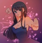  1girl blue_dress blue_eyes blunt_bangs commentary dress duckprotector26 english_commentary highres long_hair looking_to_the_side nico_robin one_piece purple_background sidelocks solo upper_body 
