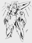  77lee77 absurdres assault_visor full_body grey_background greyscale halo highres mecha monochrome no_humans original robot science_fiction signature sketch solo 