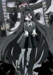  &lt;key&gt;_(blue_archive) 1girl absurdly_long_hair absurdres ascot black_dress black_footwear black_hair blue_archive dress full_body halo highres long_hair long_sleeves looking_at_viewer open_mouth red_eyes red_halo shoes socks solo thomason366 very_long_hair white_socks 