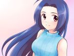  blue_hair idolmaster inusaki long_hair miura_azusa red_eyes smile solo turtleneck 