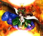  asymmetrical_clothes bow brown_hair cape eyes hair_bow long_hair mismatched_footwear oso oso_(toolate) red_eyes reiuji_utsuho solo touhou weapon wings 