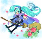  boots broom flower hatsune_miku petals rose tamachro thigh-highs thigh_boots thighhighs twintails vocaloid 