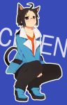  ahoge animal_ears bad_id black_eyes black_hair blazer cat_ears cat_tail cheren_(pokemon) glasses kemonomimi_mode male pokemon pokemon_(game) pokemon_black_and_white pokemon_bw shoes short_hair sneakers solo squatting tail ueno_makoto 