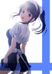  black_eyes black_hair dutch_angle highres long_hair looking_back love_plus maid maid_headdress nanashi_noiji ponytail purple_eyes solo takane_manaka waitress 