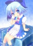  amanagi_seiji bad_id blue_eyes blue_hair bow cirno hair_bow highres short_hair solo subaru_(insmode) touhou 