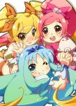  blue_hair chantilly cure_blossom cure_marine cure_sunshine futari_wa_precure hanasaki_tsubomi heartcatch_precure! kurumi_erika long_hair magical_girl multiple_girls myoudouin_itsuki pink_hair ponytail precure ribbon twintails very_long_hair 