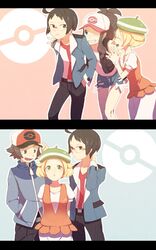  bel_(pokemon) bell_(pokemon) beret blazer cheren_(pokemon) glasses hand_in_pocket hat highres jacket kinako928 pokemon pokemon_(game) pokemon_black_and_white pokemon_bw touko_(pokemon) touya_(pokemon) vest 