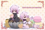  candy chibi cocorosso cookie dual_persona food formal gingerbread gingerbread_cookie hair_over_one_eye macaron male pandora_hearts red_eyes ribbon short_hair silver_hair xerxes_break 