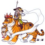  kaenbyou_rin kaenbyou_rin_(cat) komeiji_koishi lowres polearm riding ruto_(petatann) spear toramaru_shou toramaru_shou_(tiger) touhou weapon 