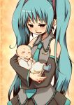  baby blush detached_sleeves engrish hatsune_miku hinata_(artist) magamoto necktie ranguage twintails vocaloid 