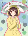  ... abstract animal_ears brown_hair bunny_ears carrot fuyutarou heart inaba_tewi jewelry necklace polka_dot raincoat red_eyes snail touhou umbrella 