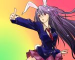  blazer bunny_ears bunny_tail gradient long_hair necktie pointing purple_hair rabbit_ears red_eyes reisen_udongein_inaba seitaka solo tail touhou very_long_hair 
