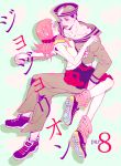  1girl black_hair dixie_cup_hat hair_bobbles hair_ornament hat higashikata_jousuke_(jojolion) hirose_yasuho jojo_no_kimyou_na_bouken jojolion pink_hair r_(corolla) sailor shoes skirt sneakers socks steel_ball_run striped striped_socks 