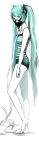  aqua_hair barefoot bow buruma camisole grey_eyes hair_bow hatsune_miku legs long_hair lowres oxygen_mask simple_background sine solo standing striped twintails very_long_hair vocaloid 