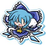  blue_eyes blue_hair chibi cirno cosplay detached_sleeves hair_ribbon hakurei_reimu hakurei_reimu_(cosplay) japanese_clothes miko ribbon solo touhou wings yanagi_(artist) 