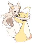  brown_hair dress mikan_(pokemon) open_mouth pokemon pokemon_(game) pokemon_gsc simple_background sparkle 