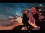  bad_id black_hair blonde_hair blue_eyes coat green_eyes highres kito_(coyo) long_hair looking_back megurine_luka multiple_girls pink_hair prima sky sweet_ann vocaloid 