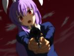  blush bunny_ears gun kuruji pov_aiming purple_hair rabbit_ears red_eyes reisen_udongein_inaba tears touhou weapon 