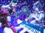  blue_hair brown_hair cielo_(zaki) cielozaki green_hair hairband hat instrument keyboard_(instrument) layla_prismriver long_hair lunasa_prismriver lyrica_prismriver merlin_prismriver photorealistic realistic short_hair smile touhou trumpet violin 