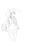  aogu arms_behind_back breasts bunny_ears cleavage highres lineart long_hair monochrome no_bra rabbit_ears reisen_udongein_inaba skirt smile touhou very_long_hair 