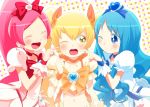  blue_hair closed_eyes coffret cure_blossom cure_marine cure_sunshine futari_wa_precure hanasaki_tsubomi heartcatch_precure! kurumi_erika long_hair magical_girl mizu_asato multiple_girls myoudouin_itsuki pink_hair ponytail potpurri precure rainbow_order ribbon shypre twintails very_long_hair wink 