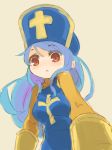 blue_hair dragon_quest dragon_quest_iii hat mitre mota priest_(dq3) red_eyes sketch solo 