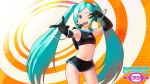  aqua_eyes aqua_hair cosplay crossover elbow_gloves gahon gloves hatsune_miku headset midriff navel open_mouth pointing project_diva short_shorts shorts smile solo space_channel_5 twintails ulala ulala_(cosplay) v vocaloid wink 