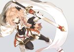  1boy astolfo_(fate) black_bow boots bow braid cape cloak fate/apocrypha fate/grand_order fate_(series) fur-trimmed_cape fur_trim garter_straps gauntlets hair_bow hair_intakes holding holding_sword holding_weapon long_hair male_focus otoko_no_ko pink_hair ribbon sheath sheathed shiromiso single_braid skirt solo sword thigh-highs violet_eyes weapon white_footwear 