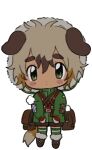  1boy :/ animal_ears blush_stickers borrowed_character brown_bag brown_footwear brown_hair brown_shorts chest_harness chibi closed_mouth colored_tips dog_boy dog_ears dog_tail floppy_ears full_body fur-trimmed_footwear fur-trimmed_hood fur_trim gloves green_eyes green_jacket green_socks hair_between_eyes harness hood hood_up hooded_jacket jacket kneehighs lapithai long_sleeves looking_at_viewer lowres male_focus multicolored_hair original red_gloves short_hair shorts simple_background socks solo standing stuffing tail thick_eyebrows torn_clothes torn_jacket transparent_background 