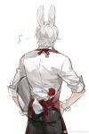1boy absurdres animal_ears dante_(devil_may_cry) devil_may_cry_(series) devil_may_cry_5 highres holding holding_tray male_focus rabbit_boy rabbit_ears simple_background solo tray waiter weibo_7054093389 white_hair