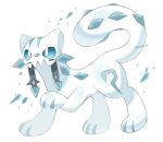  animal_focus artist_name blue_eyes bright_pupils chien-pao commentary ice iwasi_29 no_humans pokemon pokemon_(creature) snow_leopard sparkle symbol-only_commentary tail twitter_username whiskers white_background white_fur 
