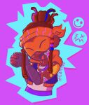  :d arm_wrap bare_shoulders dark_skin dreadlocks headband highres hood humanization jacket m4carunes mask michelangelo_(tmnt) neon_palette open_mouth orange_mask smile smiley_face solo star_(symbol) sticker_on_face tank_top teenage_mutant_ninja_turtles 