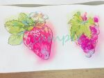  chinese_commentary commentary flower food food_focus fruit grapes leaf no_humans original painting_(medium) photo_(medium) sample_watermark strawberry traditional_media watercolor_(medium) watermark white_flower yanmian_(printemps-noir) 