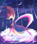  artist_name clouds commentary_request crescent_moon cresselia crying floating highres moon night night_sky no_humans pokemon pokemon_(creature) rain rongai28 sky star_(sky) tears twitter_username 