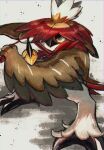  absurdres arrow_(projectile) brown_eyes closed_mouth commentary_request highres hisuian_decidueye holding holding_arrow ka-neito legs_apart looking_at_viewer no_humans pokemon pokemon_(creature) red_pupils solo squatting 