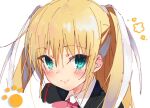  1girl blonde_hair blue_eyes blush bow hair_ornament hair_ribbon little_busters! little_busters!_school_uniform long_hair looking_at_viewer niii pink_bow ribbon school_uniform smile solo tokido_saya twintails very_long_hair 