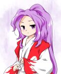  1girl :/ closed_mouth japanese_clothes kimono long_hair long_sleeves looking_to_the_side meira_(touhou) nonamejd official_style ponytail purple_hair solo touhou touhou_(pc-98) violet_eyes white_kimono wide_sleeves zun_(style) 