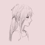  1girl bare_shoulders blush character_request closed_mouth flat_chest from_side hai_to_no_monogatari looking_ahead nemui_usio portrait profile simple_background sketch sleeveless smile solo twintails twitter_username 